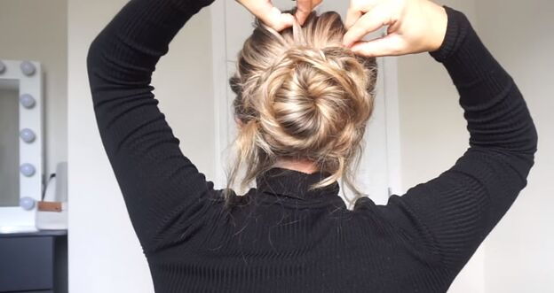 2 cute easy christmas updos for long hair you can try at home, Pinching and pulling hair for texture