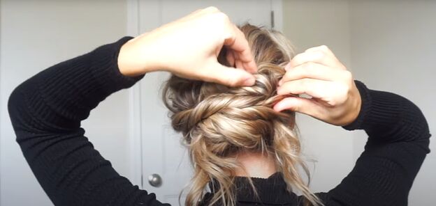 2 cute easy christmas updos for long hair you can try at home, Pinching and pulling