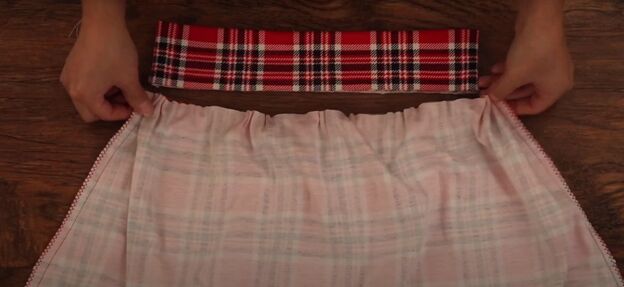 how to make a festive diy plaid christmas dress for the holidays, Attaching the waistband to the skirt
