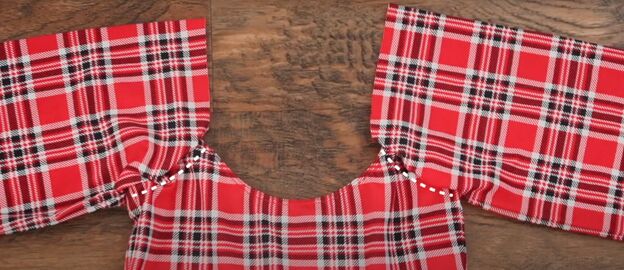 how to make a festive diy plaid christmas dress for the holidays, Attaching the sleeves to the bodice