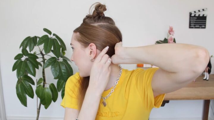 how to get straight hair without heat the silk scarf wrapping method, Wrapping and pinning hair