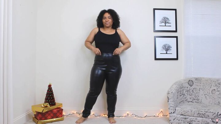 how to style sexy faux leather christmas outfits in 4 different ways, Leather leggings outfit Christmas party