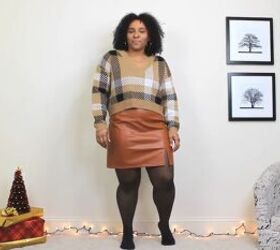 4 casual christmas outfits with sweaters that are cozy comfy chic, Black hosiery for a winter outfit