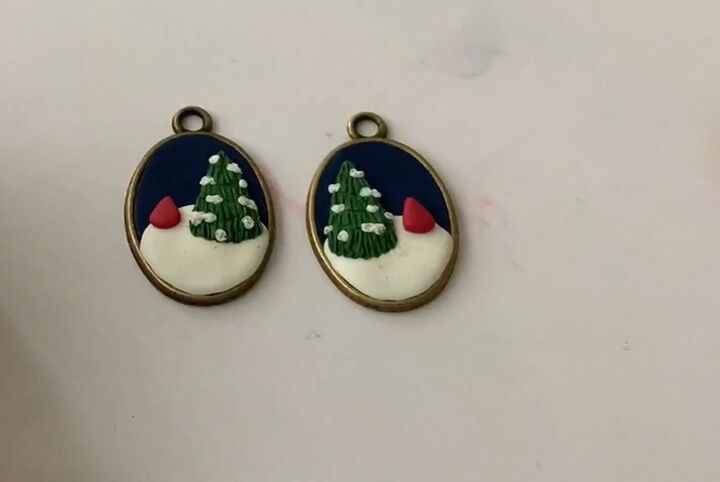 how to make charming diy christmas earrings out of polymer clay, Adding a red cone shape to the earrings