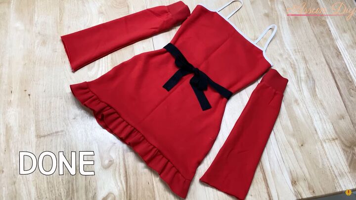 how to make a cute diy christmas dress out of an old red hoodie, DIY Christmas dress with sleeves