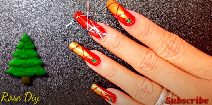 how to paint christmas trees on your nails the easiest way, Creating easy Christmas tree nail designs