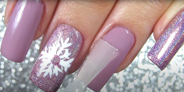 sparkly snowflake nail polish art how to draw a snowflake on a nail, Applying a matte top coat of nail polish