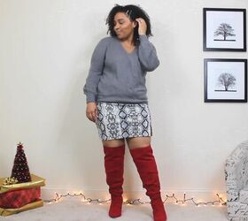 4 fun festive red boots outfit ideas for the holidays, Thigh high boots Christmas outfit