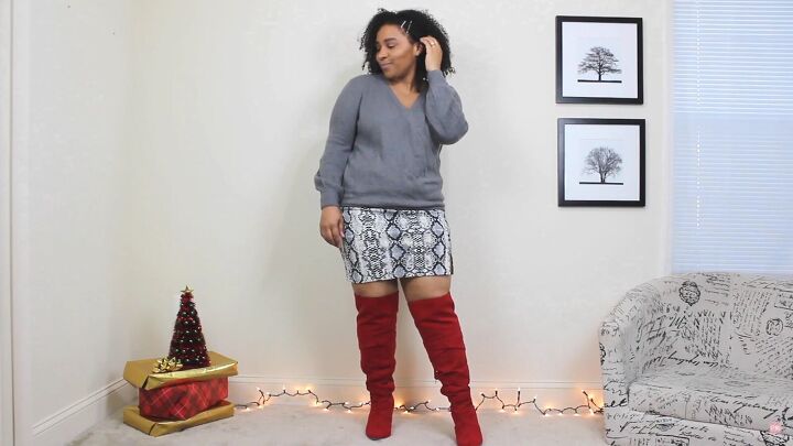 4 fun festive red boots outfit ideas for the holidays, Thigh high boots Christmas outfit