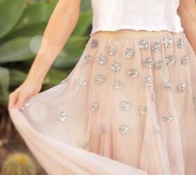 3 sparkly ways to embellish a tulle skirt for a cute diy party outfit, DIY tulle skirt with appliqu