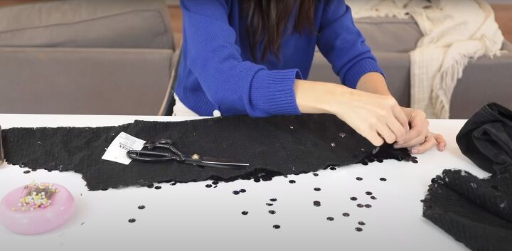 how to make a cute sparkly diy sequin jacket for the holidays, Removing sequins from the seam allowance
