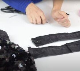 how to make a cute sparkly diy sequin jacket for the holidays, Sewing the ends of the cuff