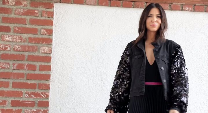 how to make a cute sparkly diy sequin jacket for the holidays, DIY sequin jacket