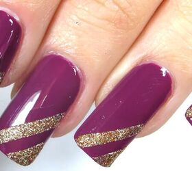 These Simple Gold & Purple Christmas Nails are Like Berries & Cream |  Upstyle