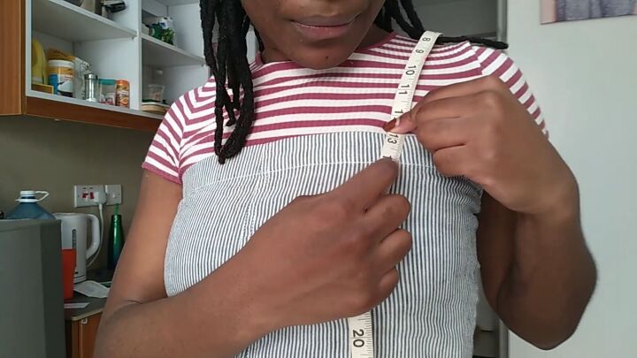 how to easily make a dress from pants in 5 simple steps, Taking measurements for the DIY dress straps