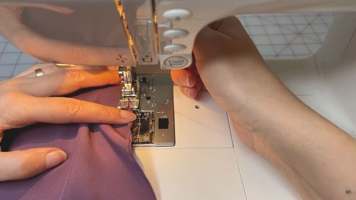 how to make a silk skirt pattern step by step sewing tutorial, Hemming the DIY silk skirt