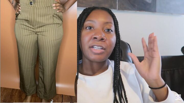 how to sew wide leg pants to straight leg in 6 quick easy steps, Trying on the wide leg pants first