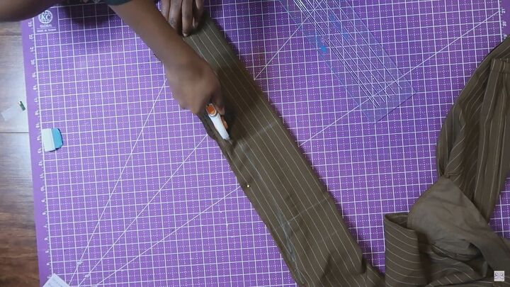 how to sew wide leg pants to straight leg in 6 quick easy steps, Cutting the pant leg with a rotary cutter