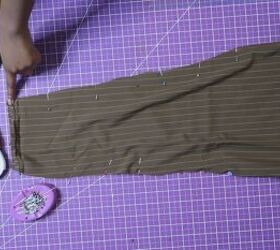how to sew wide leg pants to straight leg in 6 quick easy steps, Pinning the side seams of the pant leg