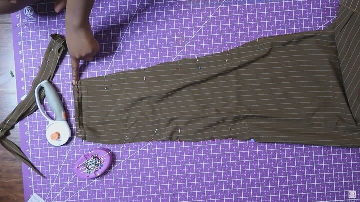 how to sew wide leg pants to straight leg in 6 quick easy steps, Pinning the side seams of the pant leg