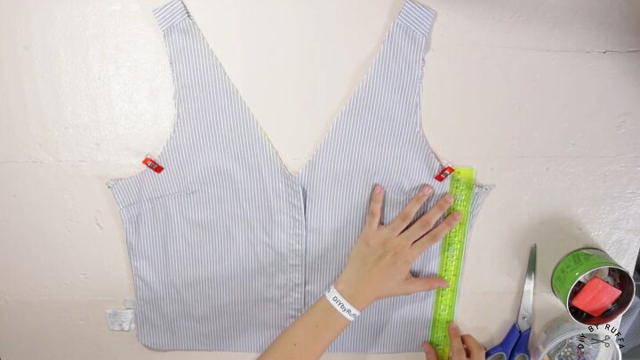 diy shirt into crop top how to refashion your old work shirts, Clipping the armholes
