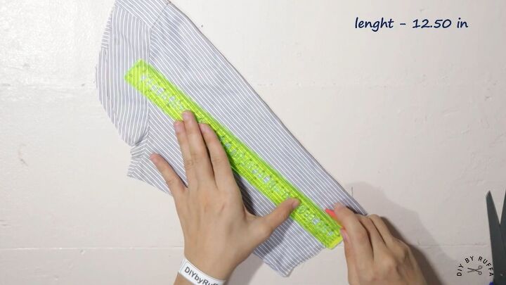 diy shirt into crop top how to refashion your old work shirts, Marking the length
