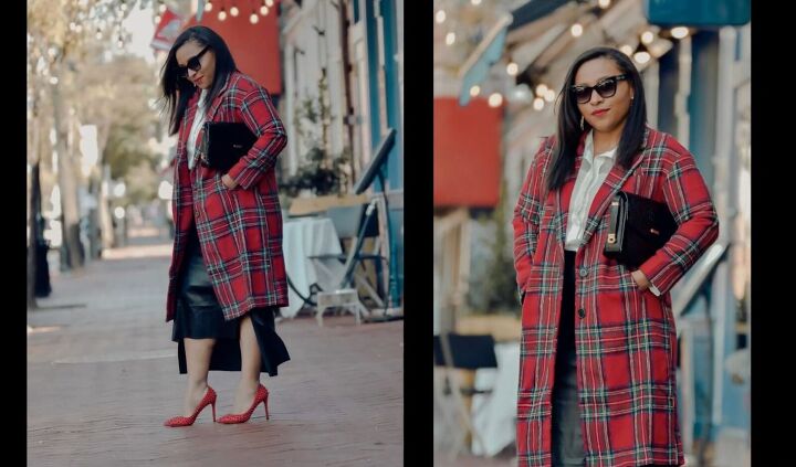 how to pick holiday coats for the festive season 8 cute winter coats, Long red tartan coat for the holidays