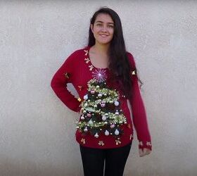 how to make your own light up christmas sweater for the festive season, Light up ugly Christmas tree sweater