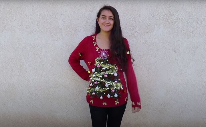how to make your own light up christmas sweater for the festive season, Light up ugly Christmas tree sweater