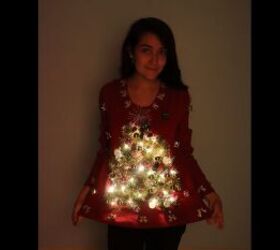 how to make your own light up christmas sweater for the festive season, DIY light up Christmas tree sweater