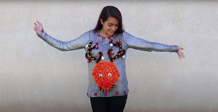 how to make your own light up christmas sweater for the festive season, DIY light up Rudolph Christmas sweater