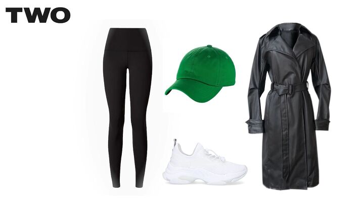 8 comfy casual winter outfit formulas for styling your wardrobe, Black leggings sneakers trench coat cap