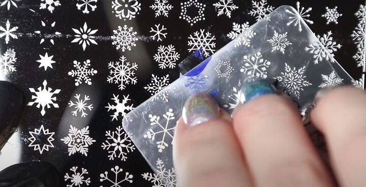 how to do easy blue silver nails with snowflakes for winter, Easy snowflake nail art