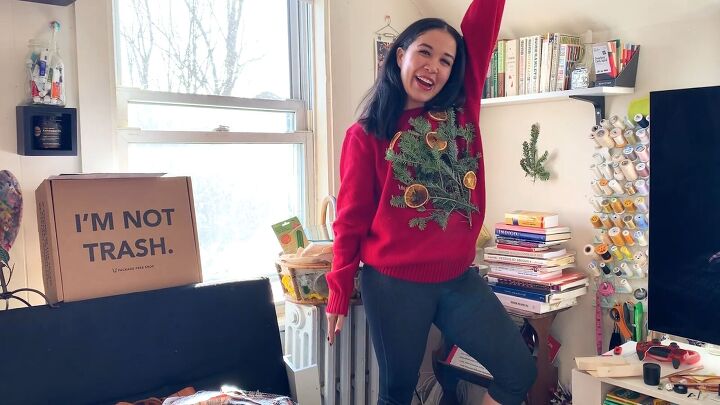 how to make a last minute diy christmas tree sweater for the holidays, Make a last minute ugly Christmas sweater