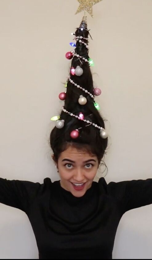how to make christmas tree hair 5 steps to the best holiday hairdo, DIY Christmas tree hair