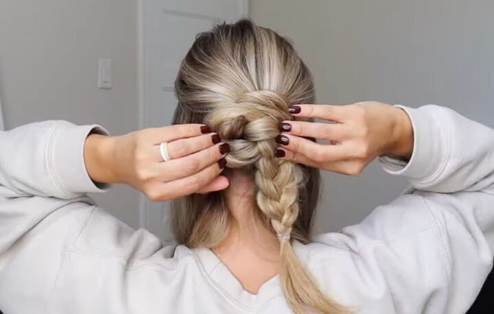 how to do a gorgeous lace french braid updo for a special occasion, Pinching and pulling hair for texture