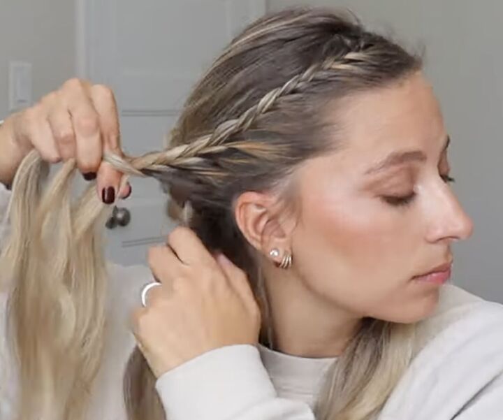 how to do a gorgeous lace french braid updo for a special occasion, Lace braiding hair