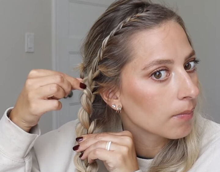 how to do a gorgeous lace french braid updo for a special occasion, Pancaking the lace braid