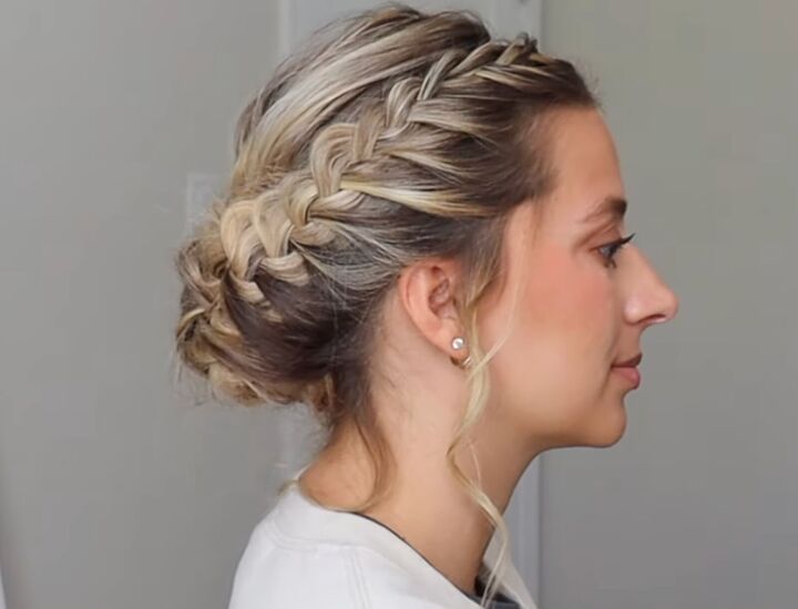 how to do a gorgeous lace french braid updo for a special occasion, Double French braid updo