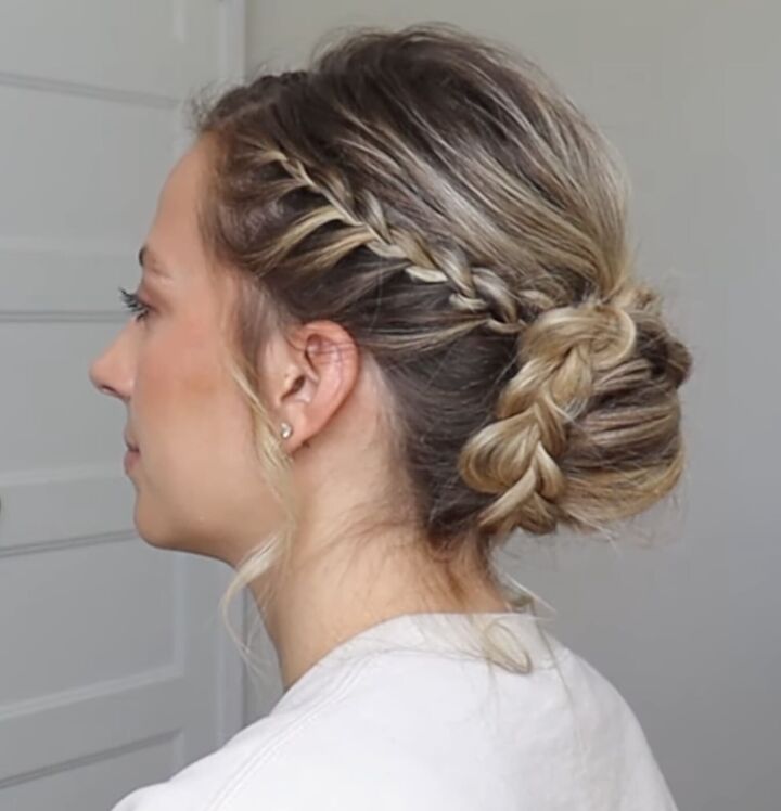 how to do a gorgeous lace french braid updo for a special occasion, French braid updo