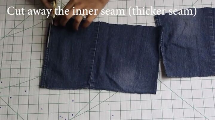 diy flare jeans how to make cropped frayed hem flare jeans, Cutting off the inseam