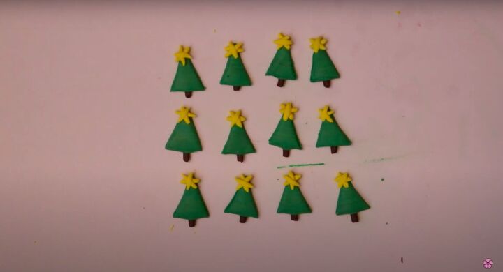 4 adorable diy polymer clay christmas earrings for the festive season, Adding little stars to the Christmas trees
