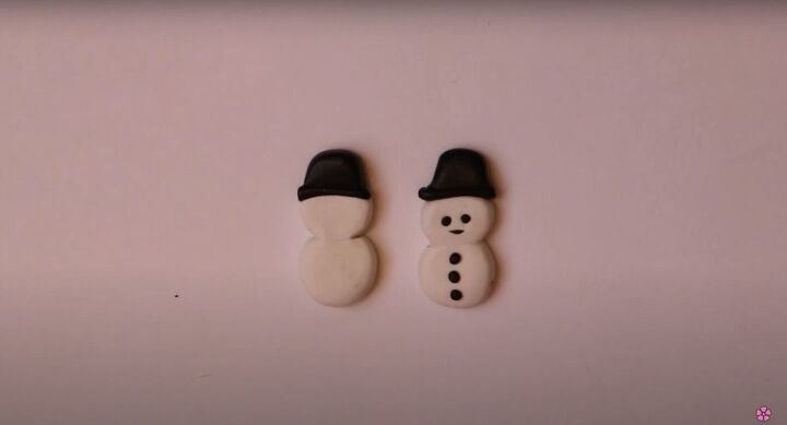 4 adorable diy polymer clay christmas earrings for the festive season, Adding black details to the snowman