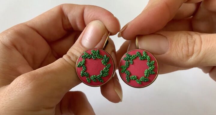 these intricate diy poinsettia earrings are made from polymer clay, Making polymer clay Christmas earrings