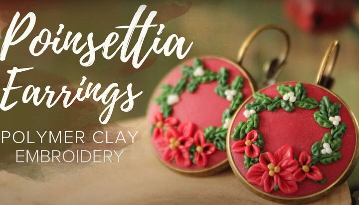 these intricate diy poinsettia earrings are made from polymer clay, Poinsettia earrings made with polymer clay