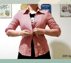 how to repurpose a button down shirt to make a diy tie back crop top, Button down shirt before the transformation