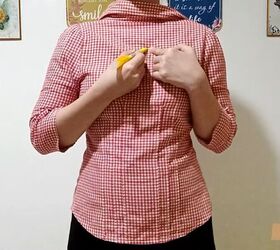 how to repurpose a button down shirt to make a diy tie back crop top, Marking measurements on the shirt