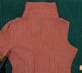 how to repurpose a button down shirt to make a diy tie back crop top, Cutting off the sleeves of the shirt