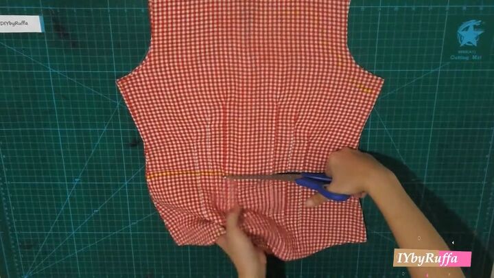 how to repurpose a button down shirt to make a diy tie back crop top, Cutting off the bottom of the shirt