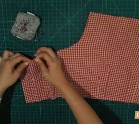 how to repurpose a button down shirt to make a diy tie back crop top, Pinning the bodice ready to sew